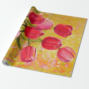 Papier Cadeau Peinture avec arrangement de tulipe rose et rouge