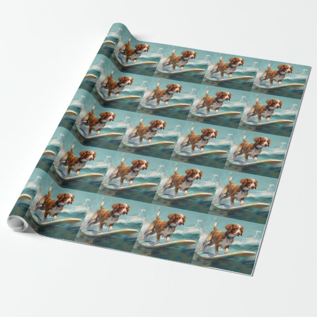 Papier Cadeau Peinture de Brittany Spaniel faisant du surf sur l (Déroulé)
