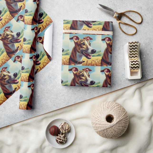 Papier Cadeau Peinture de chien Whippet rétro (Artisanat)