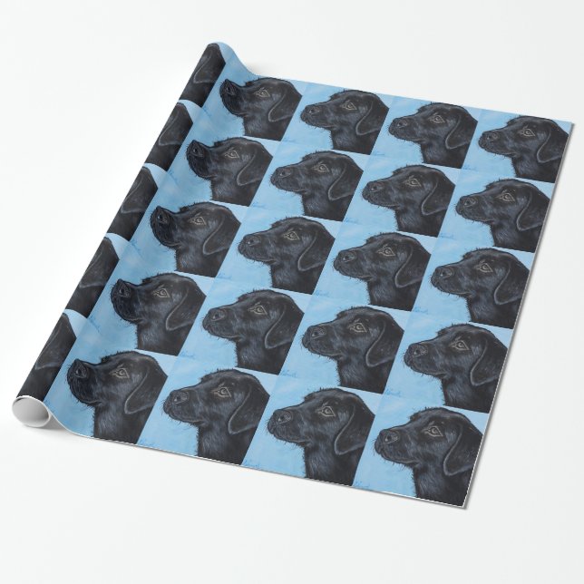 Papier Cadeau Peinture de chiot du Labrador noir (Déroulé)
