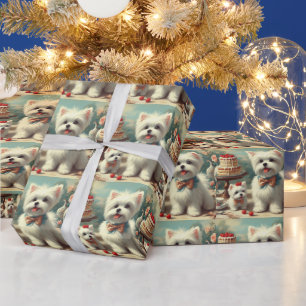 Papier Cadeau Peinture de chiot maltais mignon