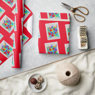 Papier Cadeau Peinture de cœurs colorés modernes - Saint-Valenti