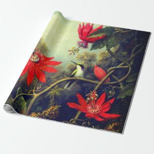 Papier Cadeau Peinture de colibris et de passionfleurs