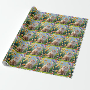 Papier Cadeau Peinture de fleurs printanières de chat angora tur