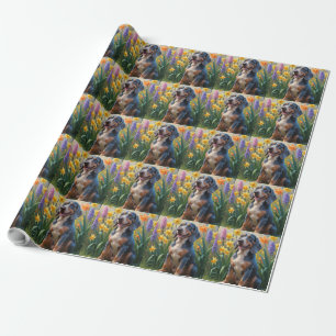 Papier Cadeau Peinture de fleurs printanières de chien Bluetick