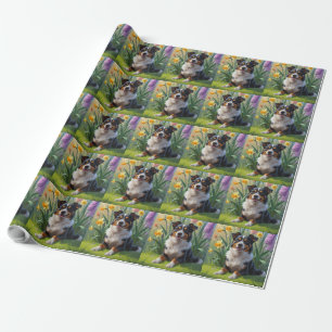 Papier Cadeau Peinture de fleurs printanières de chien Kelpie au