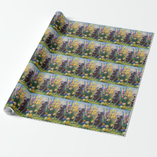 Papier Cadeau Peinture de fleurs printanières de chien Weimarane