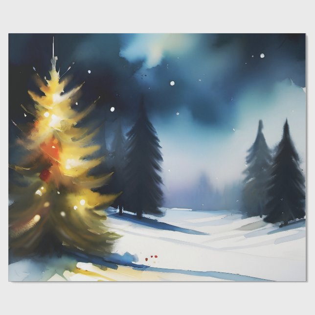 Papier Cadeau Peinture de paysage hivernal des arbres de neige (Plat)