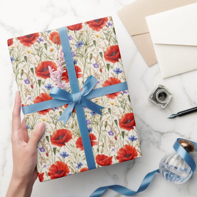 Papier Cadeau Peinture de Prairie aux Coquelicots (Cadeaux)