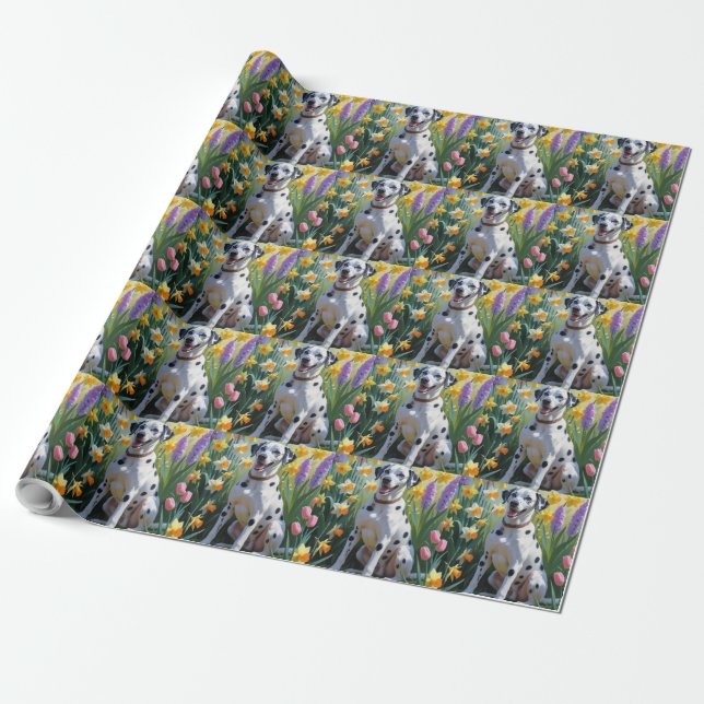 Papier Cadeau Peinture de printemps de chien dalmate (Déroulé)