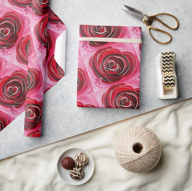 Papier Cadeau Peinture de rose papillon par Alfred Fox (Artisanat)