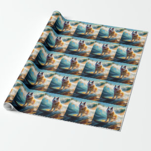 Papier Cadeau Peinture de surf de plage de Malamute d'Alaska