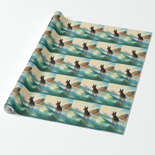 Papier Cadeau Peinture de Surf sur Plage de Kelpie Australien (Déroulé)
