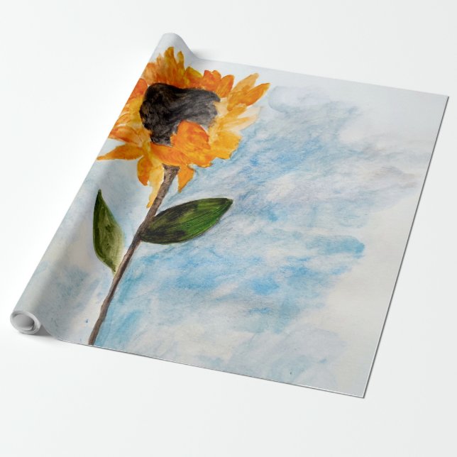 Papier Cadeau Peinture de tournesol aquarelle (Déroulé)