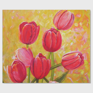Papier Cadeau Peinture de tulipes roses et rouges