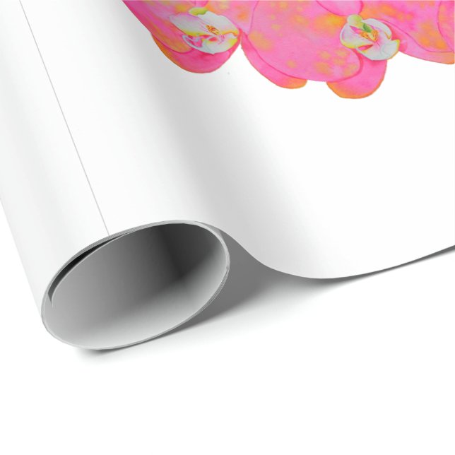 Papier Cadeau Peinture d'orchidée rose (Coin rond)