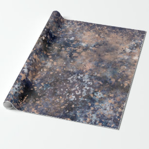 Papier Cadeau Peinture Éclaboussée Bleue et Or Rose Abstrait Gla