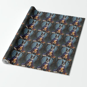 Papier Cadeau Peinture fantaisiste d'Halloween de chien Kelpie a