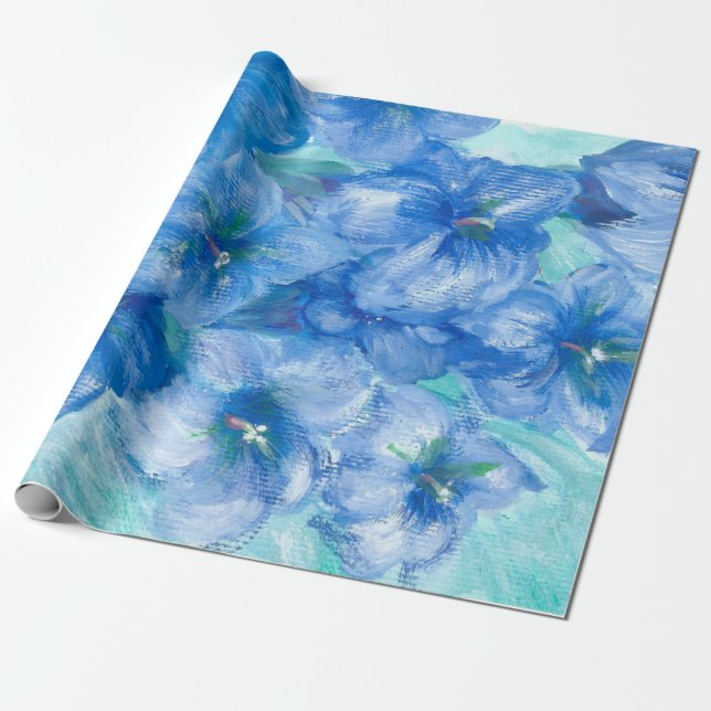 Papier Cadeau Peinture Gentienne Bleue (Déroulé)
