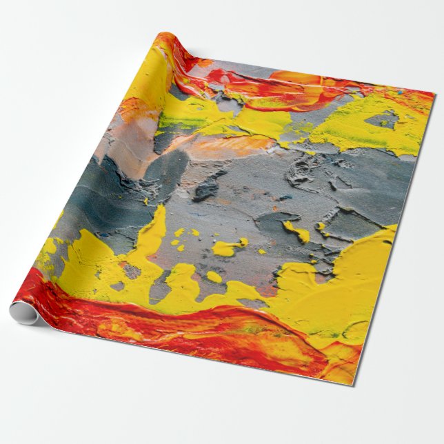 Papier Cadeau Peinture jaune, rouge et verte (Déroulé)