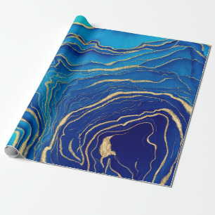 Papier Cadeau Peinture Liquide Bleu et Or Liquide Coque-Mate iPh