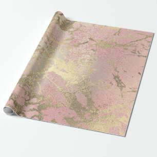 Papier Cadeau Peinture rose Blush Foxier Marbre Or brillant bril