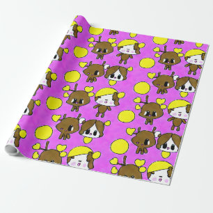 PAPIER CADEAU PEINTURE ROSE CUTE KAWAII CHIBI MOOSE