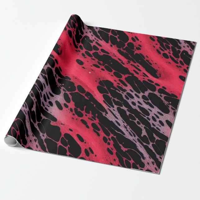 Papier Cadeau Peinture rouge et violet Splatter Webbing Art Abst (Déroulé)