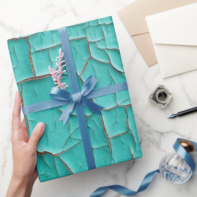 Papier Cadeau Peinture Rustique Peeling turquoise bleu turquoise (Cadeaux)