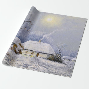 Papier Cadeau Peintures à l'huile paysage rural. Hiver. Vieux vi