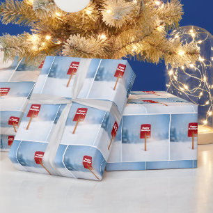 Papier Cadeau Pelle à neige rouge de Noël dans la neige épaisse