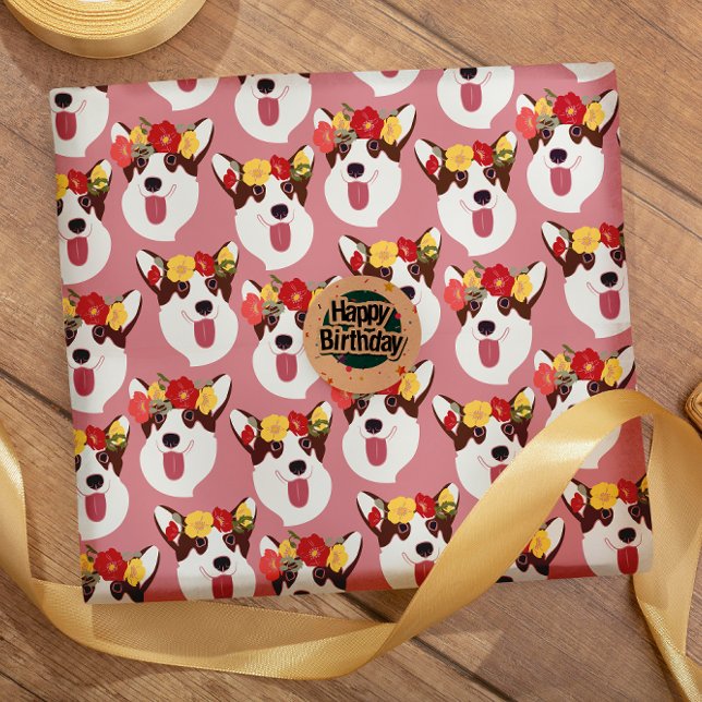 Papier cadeau Pembroke Welsh Corgi Rose Cartoon (Créateur téléchargé)