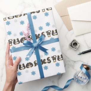 Papier Cadeau Penguin Merci Pingouins Neige d'hiver Snowflakes