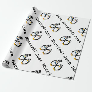 Papier Cadeau Penguins "Just Maried!" Linen Wrapping Paper