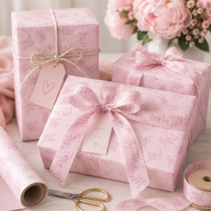 Papier Cadeau Pensez Motif Monogramme Aquarelle Rose