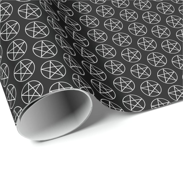 Papier Cadeau Pentagramme blanc sur fond noir (Coin rond)