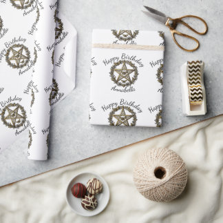 Papier Cadeau Pentagramme et papillon de nuit Art sorcier Nom pe