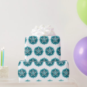 Papier Cadeau Pentagramme floral vert Sorcière blanche Halloween