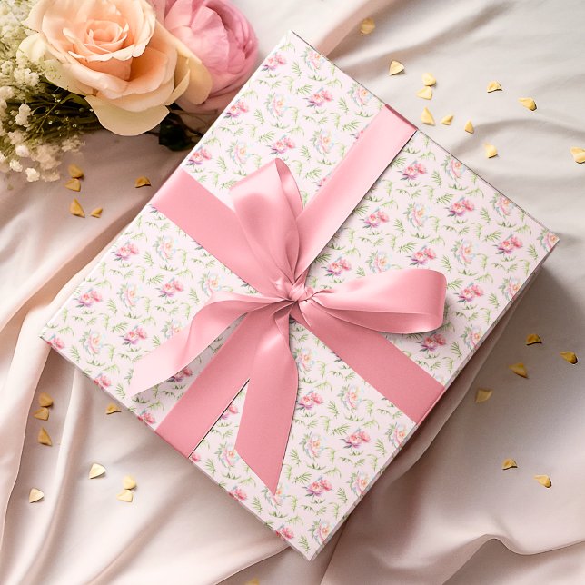 Papier Cadeau Peonées roses avec Motif Feuille Bambou (A great gift wrap for all occasions. )