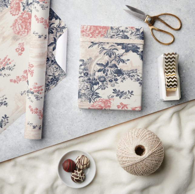 Papier Cadeau Peoney Floral Toile de Jouy Motif (Artisanat)
