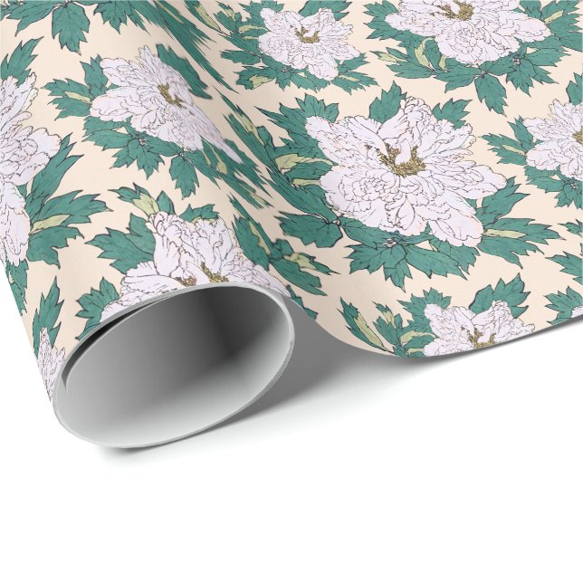 Papier Cadeau Peonies blanches (Coin rond)