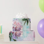 Papier Cadeau Peonies Roses Sur Mariage/Douche Bleu/Rose<br><div class="desc">Magnifique Peonies roses sur un arrière - plan bleu et rose,  également personnalisée avec les noms de mariée et de marié. Conçu pour la douche nuptiale ou mariage,  anniversaire et autres.</div>