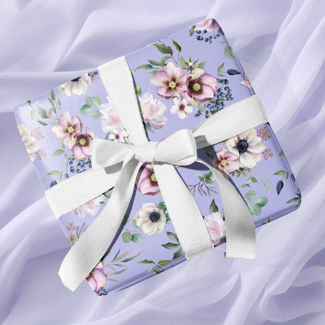 Papier Cadeau Peony Garden Périwinkle Lavender Mariage (Peony Garden Periwinkle Lavender Wedding Wrapping Paper)