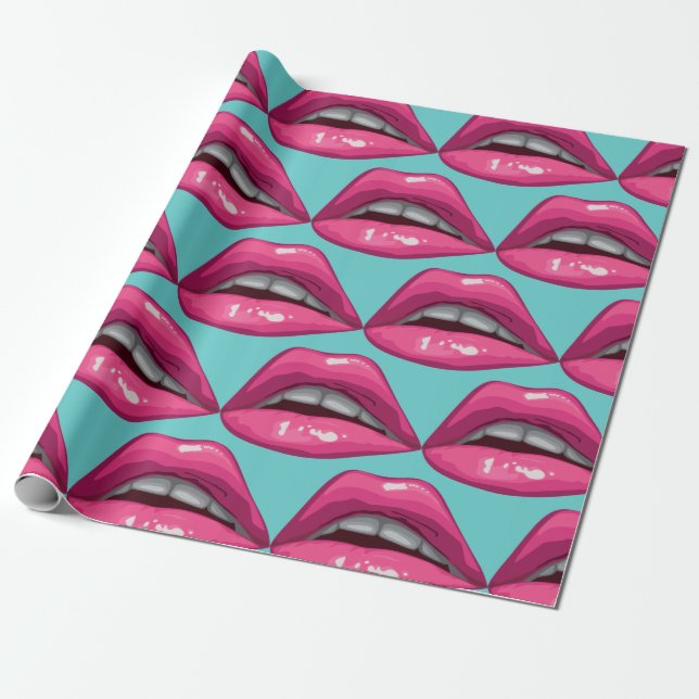 Papier Cadeau Pep Art rose lèvres maquillage (Déroulé)