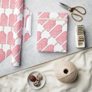 Papier Cadeau Pépée de fraise rose Crème de glace Popsicle Lolly
