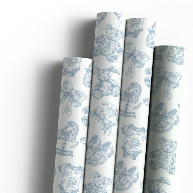 Papier Cadeau Pépinière Vintage Blue Toile de Jouy (Créateur téléchargé)
