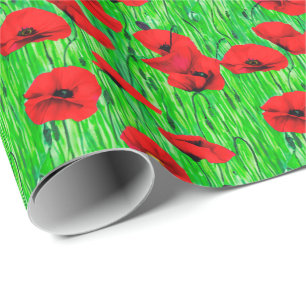 Papier Cadeau Pépites rouges dans un champ vert