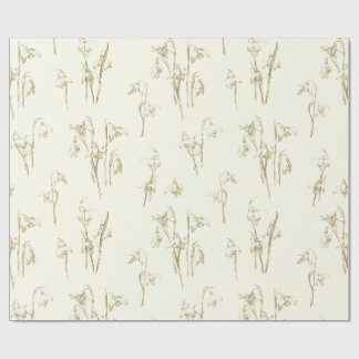 Papier Cadeau Perce-Neige Fins Et Dorés Fleurs Sauvages Beige