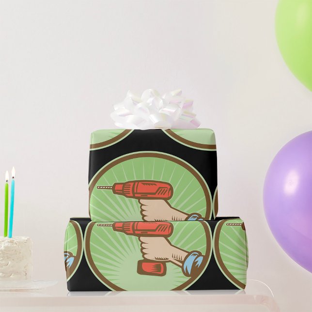 Papier Cadeau Perceuse électrique sans fil Retro Handyman (Créateur téléchargé)