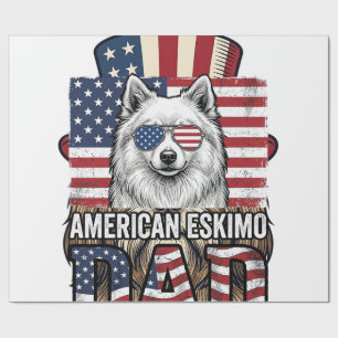 Papier Cadeau Père Esquimau Américain Patriotique Chien Vintage